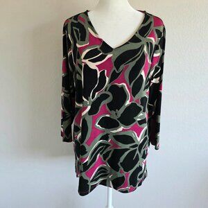 Chico's Travelers Top Tunic Bold Abstract Print Stretchy Size 1 Medium EUC